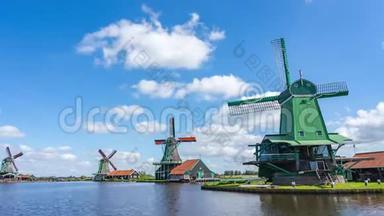 荷兰Zaanse Schans村和风车的时间间隔